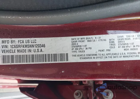 2022 Ram 1500 Limited Longhorn 4X4 5'7 Box z USA, uszkodzony, nr VIN 1C6SRFKM5NN120346